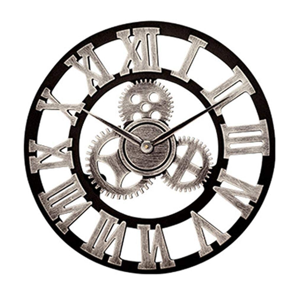 Waterproof Outdoor Garden Clocks, Reverse Quartz, Quiet, Needle Free, Round Needle, Outdoor Garden Clocks, Wall, Precise Roman Numerals, Outdoor Clock, Metal, Round, 40cm, Gold Silver B