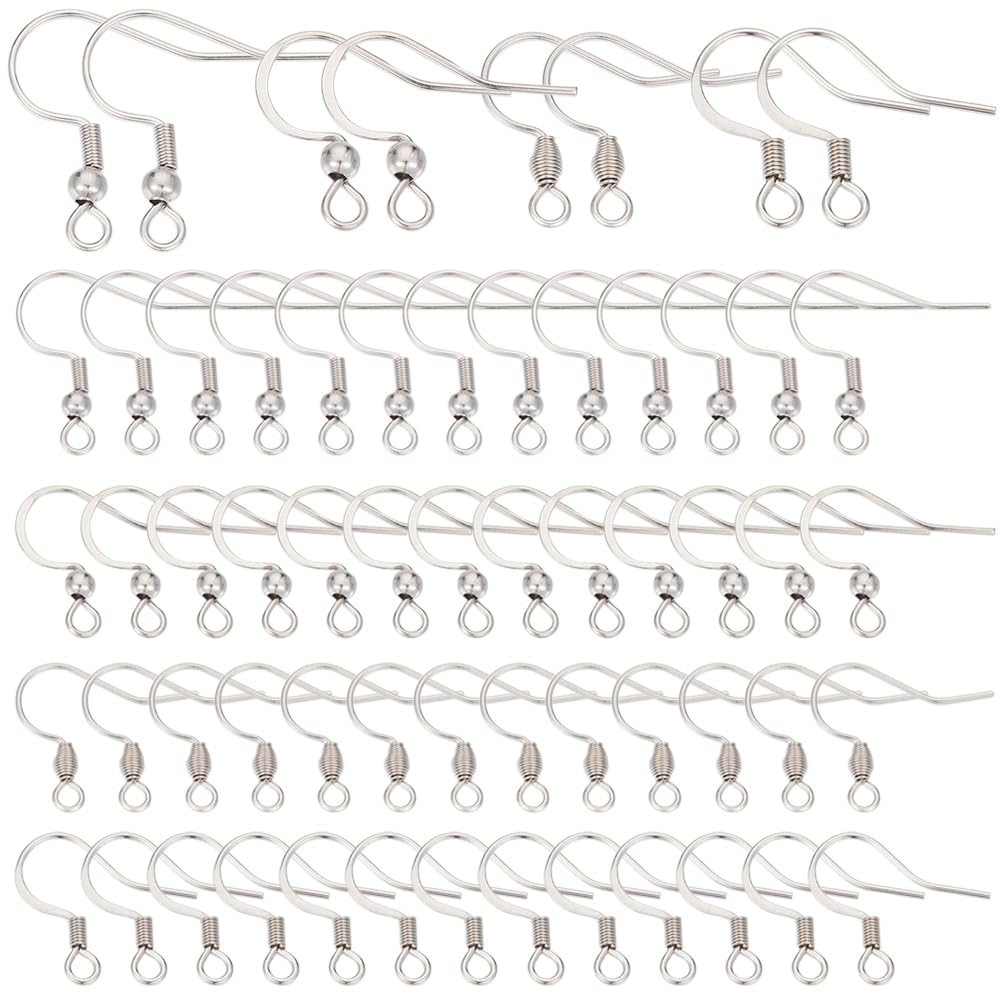 SUNNYCLUE 1 Box 240Pcs 4 Styles Stainless Steel Fish Hook Earrings French Earring Hooks Bulk Ear Wire Fishhook Silver Earwires Hook Earring Findings for jewellery Making Supplies DIY Dangle Earrings