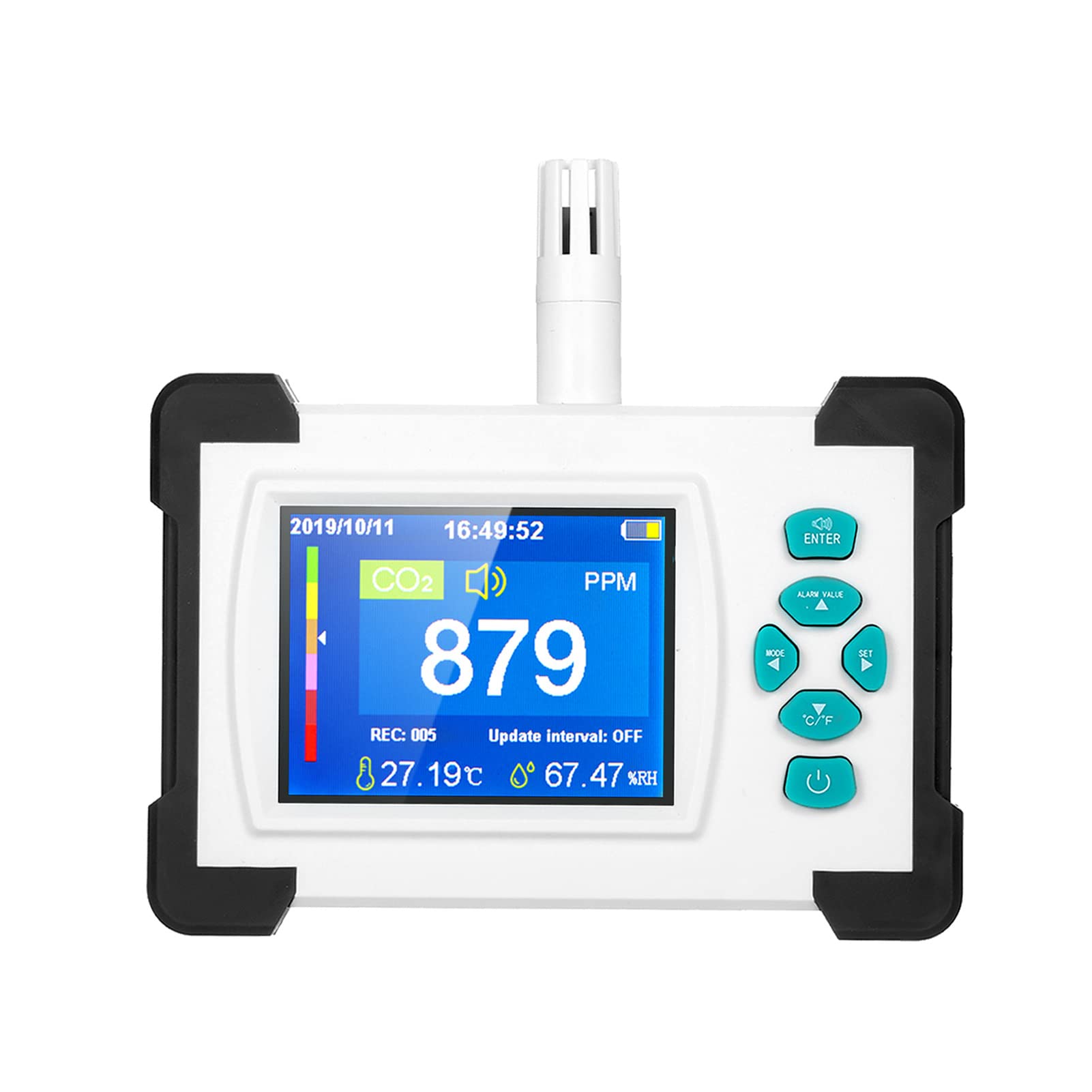 Geevorks Medidor de CO2,Detector de CO2 con función de generación y exportación de archivos PDF,Detector Dióxido Carbono,Temperatura y Humedad,con Estuche de Almacenamiento