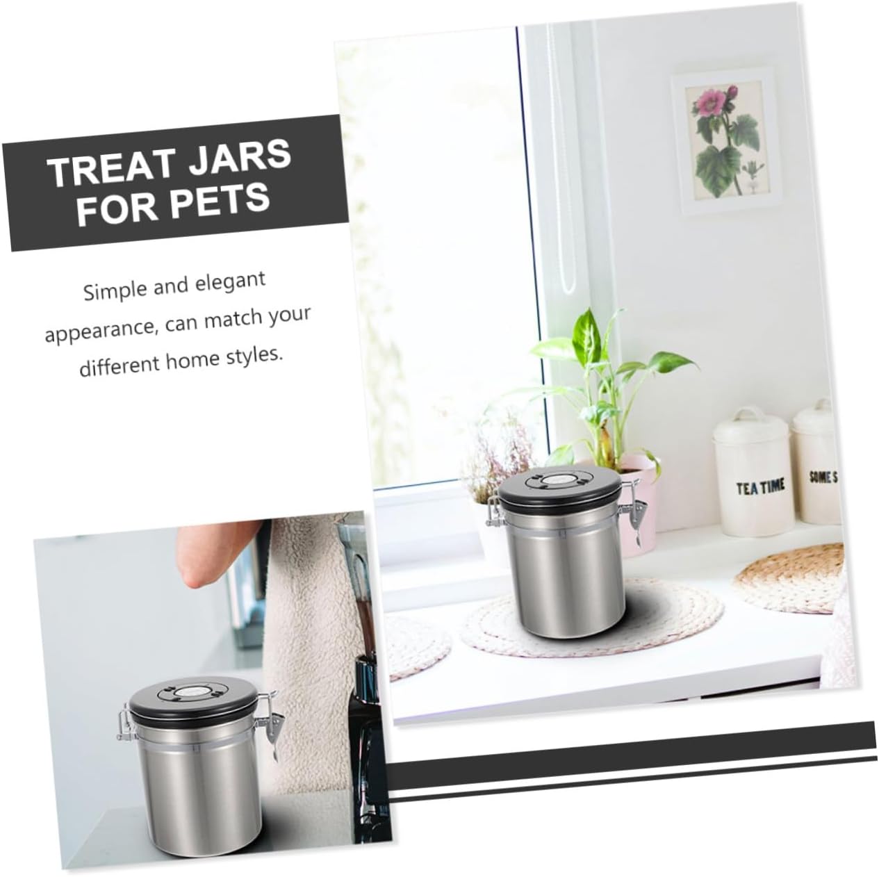 Cat Food Sealed Canister with Spoon, Airtight Stainless Steel Storage Container 1.8l for Pet Snacks and Dog Food Preservation