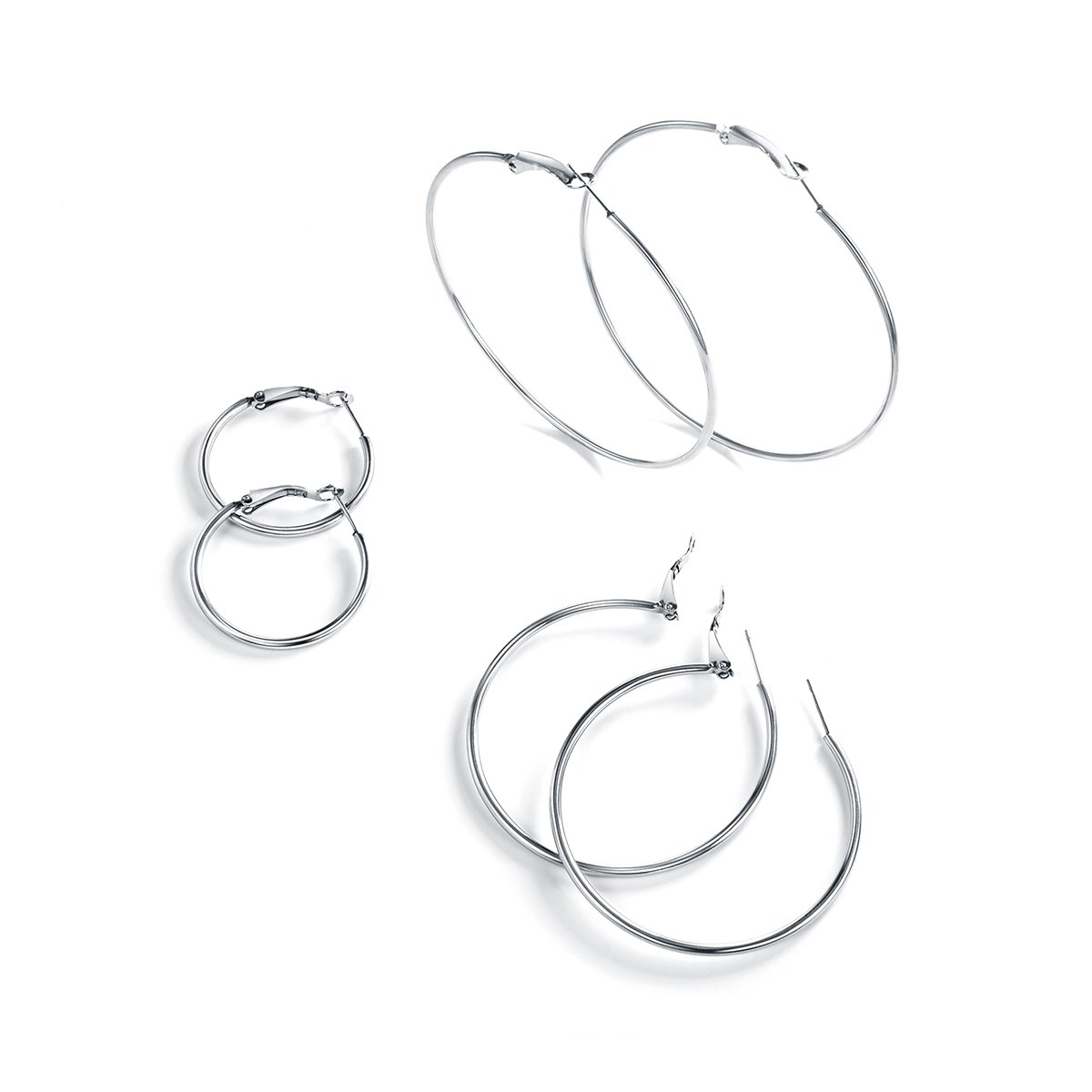 FOCALOOK Creolen Edelstahl Damen 20/30/50/60/70/80/90/100mm Hoop Ohrringe | Modisches Design, Gutes Preis-Leistungs-Verhältnis, Leicht und wasserfest, den ganzen Tag tragbar