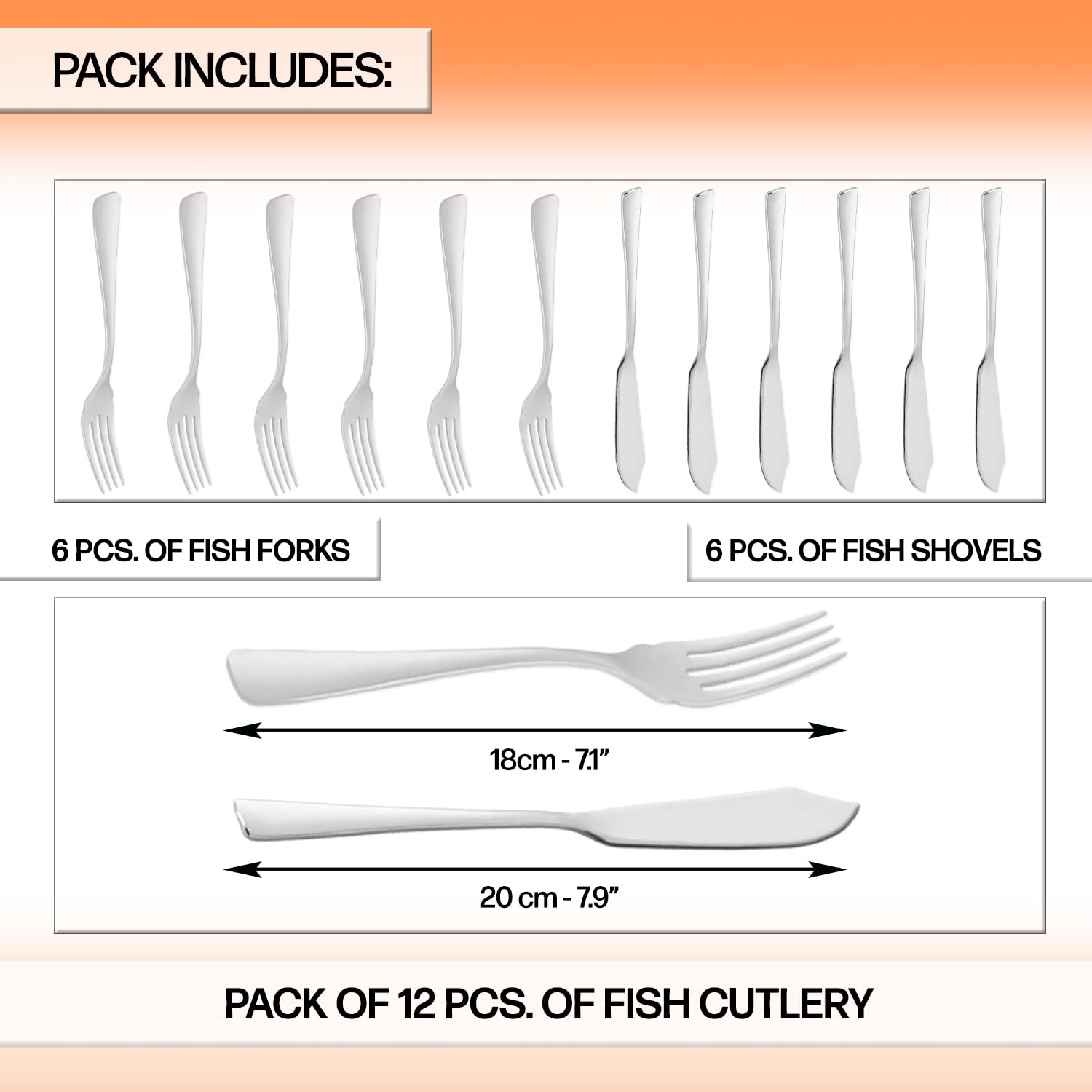Cubiertos pescado 12 uds acero Inoxidable brillo juego completo de 12 cubiertos con tenedor de pescado y pala de pescado confort y precision facil de limpiar en lavavajillas