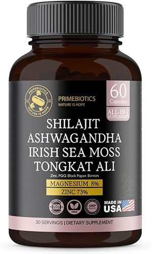 Miniatura 9 de Suplemento Shilajit todo en 1 con Ashwagandha, musgo marino irlandés, Tongkat Ali, extracto de pimienta negra, boro, magnesio y zinc para hombres y