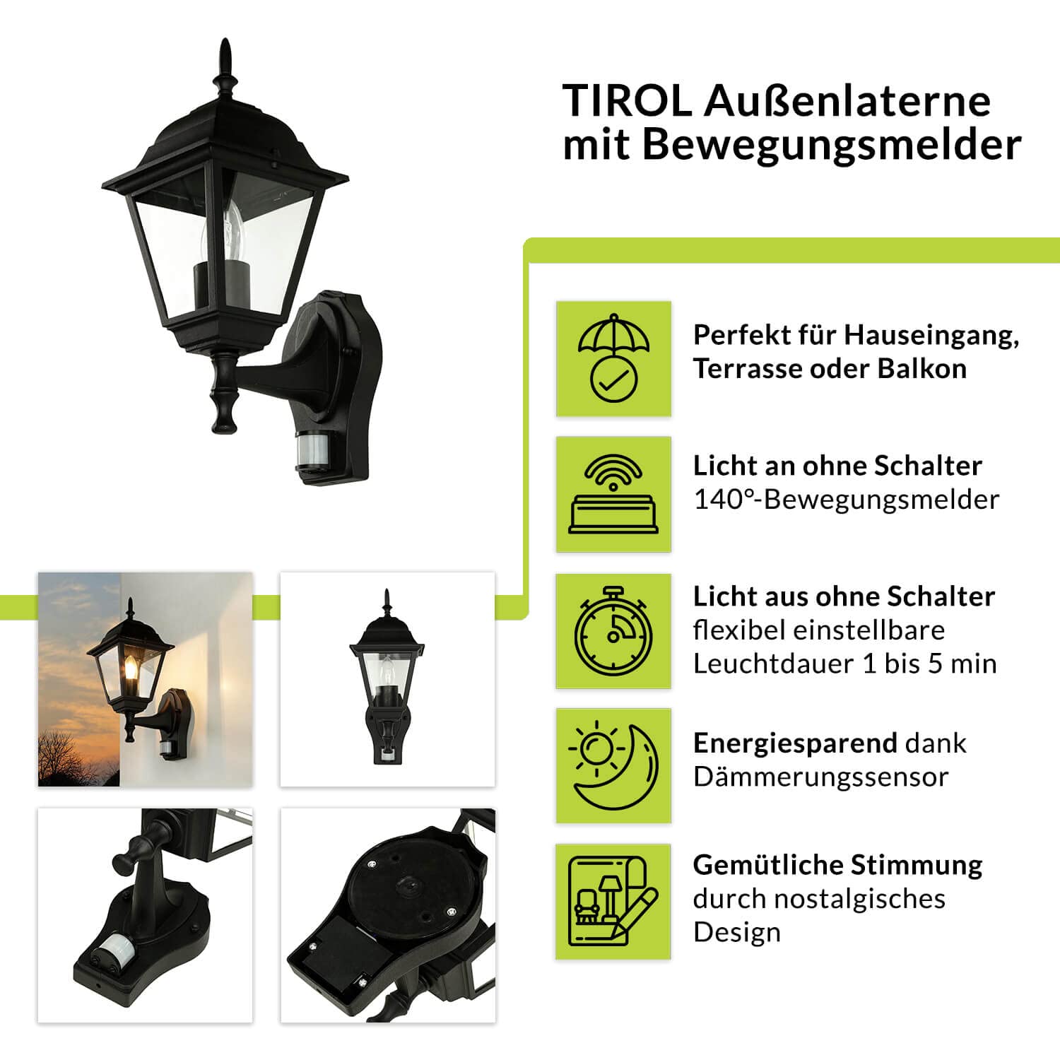 Rustikale Wandleuchte in schwarz inkl. 1x 12W E27 LED 230V Wandlampe aus Aluminium für Garten/Terrasse Garten Terrasse Lampe Leuchten Beleuchtung