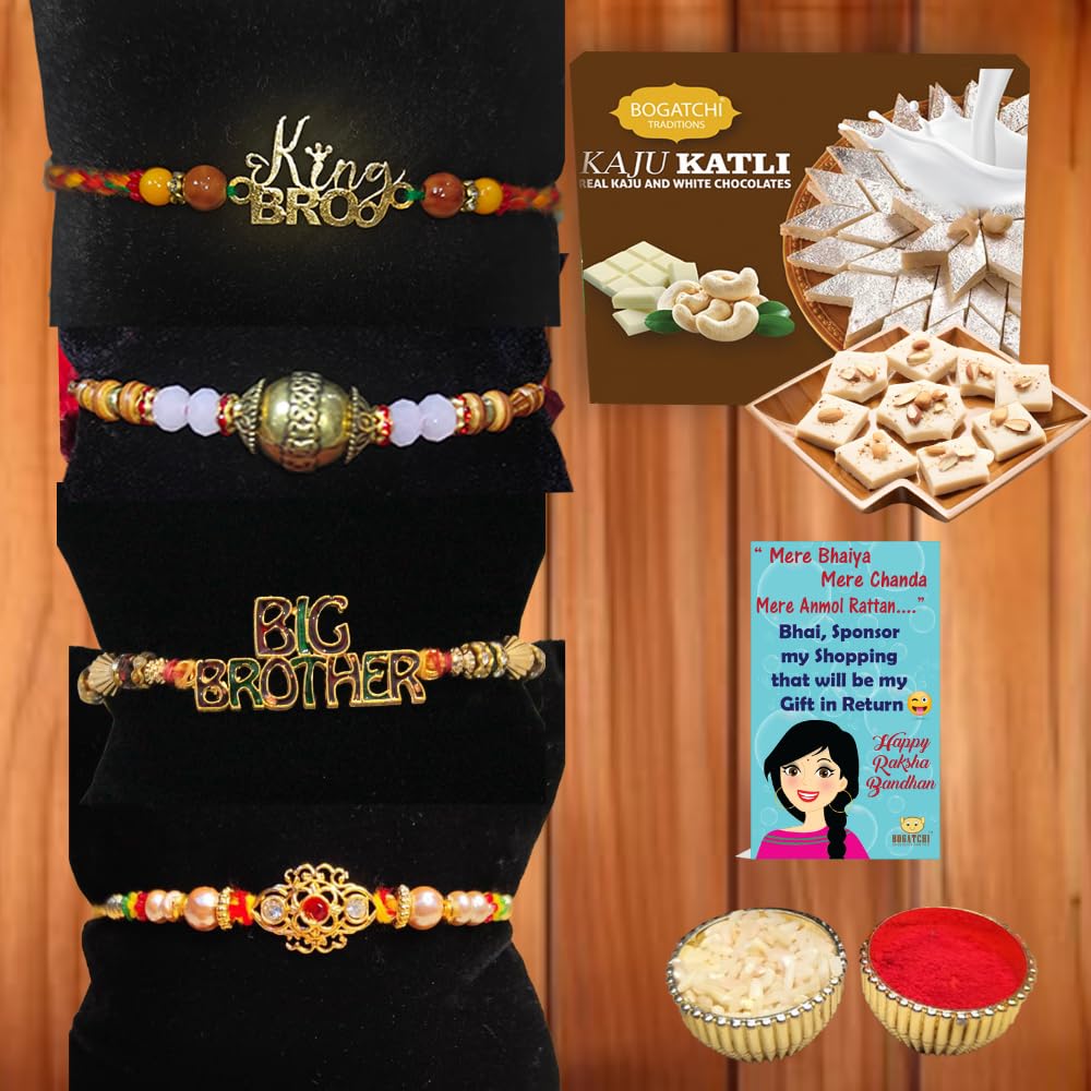 BOGATCHI Rakhi With Sweets, Rakhi For Brother With Sweets, Rakhi For Brother With Gift Sweets, Kaju Katli, 4 pcs + Rakhi Set Of 4 +Roli Chawal+ Rakhi Story Card |KAJURKHI-4-106-picture-43