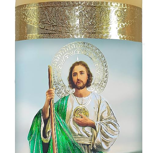 Image of Artediseno piezas maestras Saint Judas Flameless LED Devotional Prayer Candle Religious Gold Foil Decoration for Home, Office, or Place of Workship