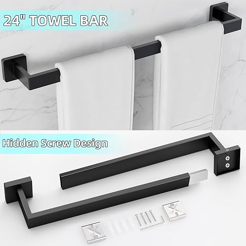 Miniatura 6 de Toallero de baño de 24 pulgadas, toalleros de 24 pulgadas para montaje en pared de baño, organizador de toallas de mano de acero inoxidable 304,