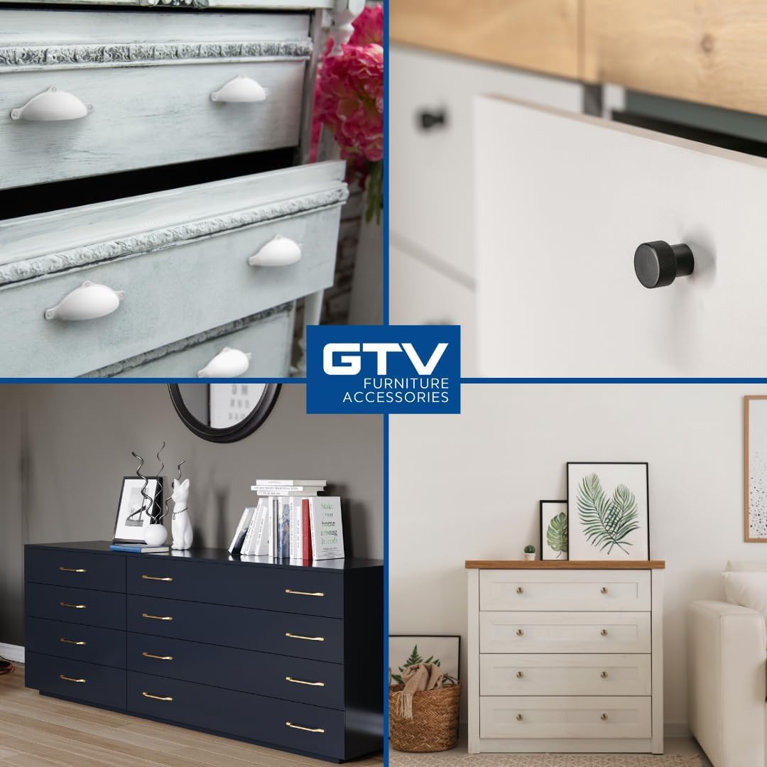 GTV - Möbelgriff NORD | Griff Griffe Möbelgriffe | Lange 33,4 cm| Bohrlochabstand 32 cm |ZnAl |Gold glänzend (Packung mit 6)