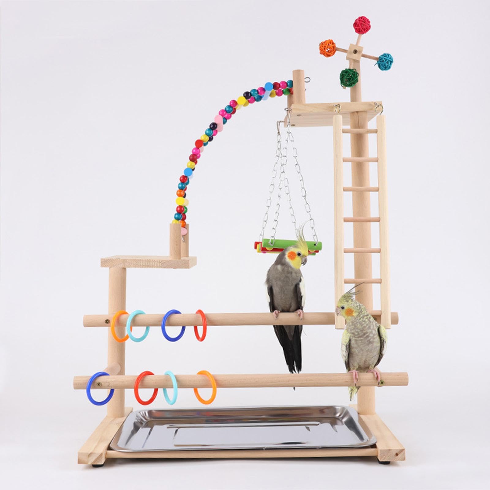 Parque de Juegos para Loros, Percha de Madera, de Ejercicio Divertida, Gimnasio de Juguete para Pájaros, Ideal para Azulejos, Colibríes