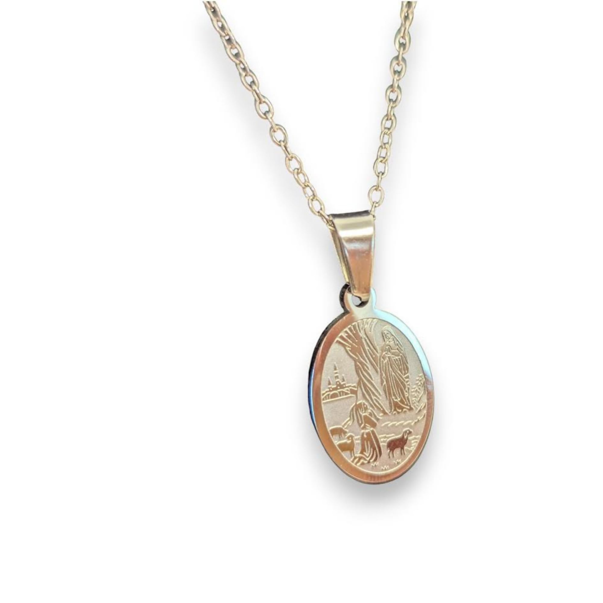 Médaille Notre-Dame de Lourdes collier acier inoxydable pendentif chrétien - 6