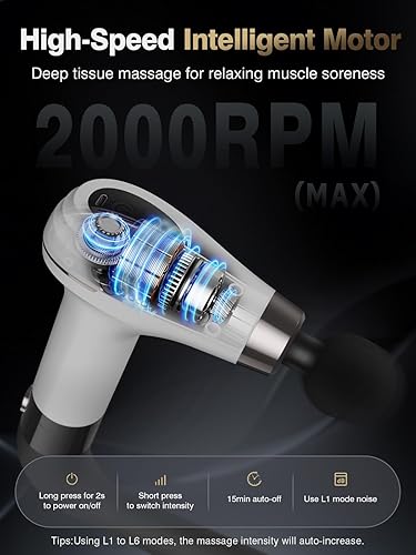 Miniatura 4 de cotsoco Pistola de masaje con mango de extensión mejorado, masajeador de espalda de tejido profundo de percusión con 4 cabezales de masaje y 6