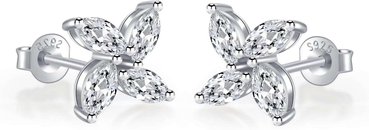 Sterling Silver Moissanite Stud Earrings In the Shape of A Windmill - Image 2