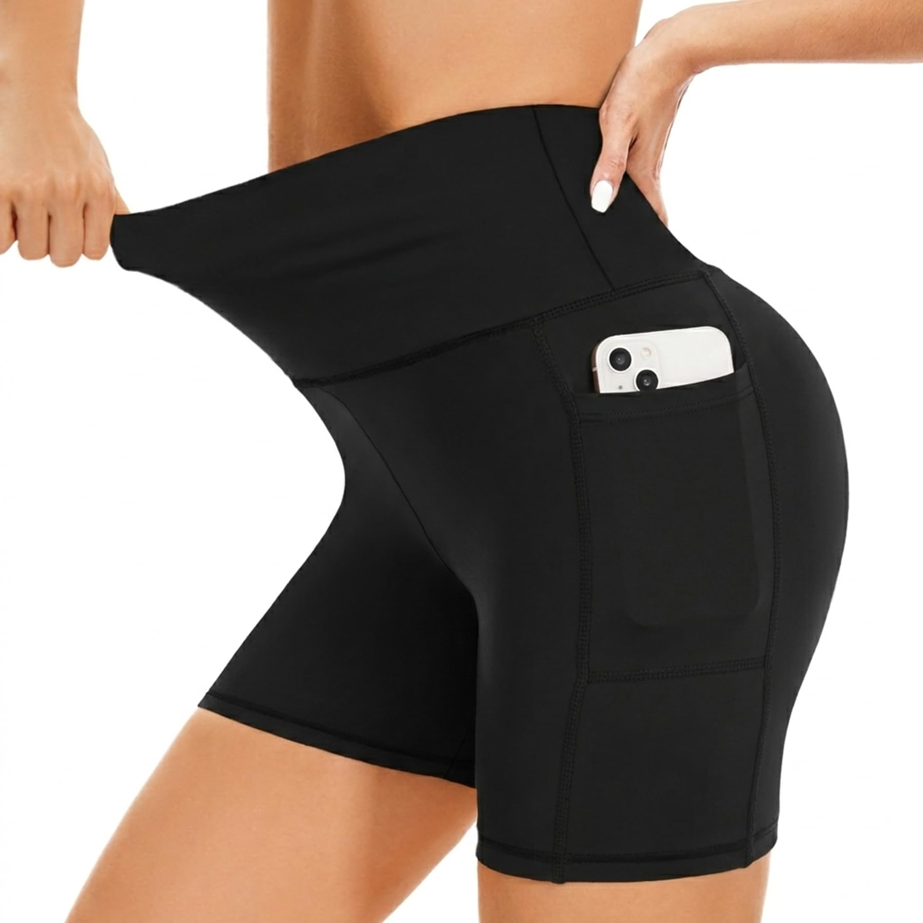 Cycling Shorts Women- High Waisted Biker Shorts Tummy Control Black Yoga Gym Workout Athletic Running Sports Short Leggings UK — view 7