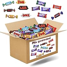 MIX GOURMAND | Assortiment de 100 mini-chocolats Mars, Snickers, Bounty, Twix, Milka, Daim, Toblerone | Boite à partager de 750g pour les anniversaires et les fêtes