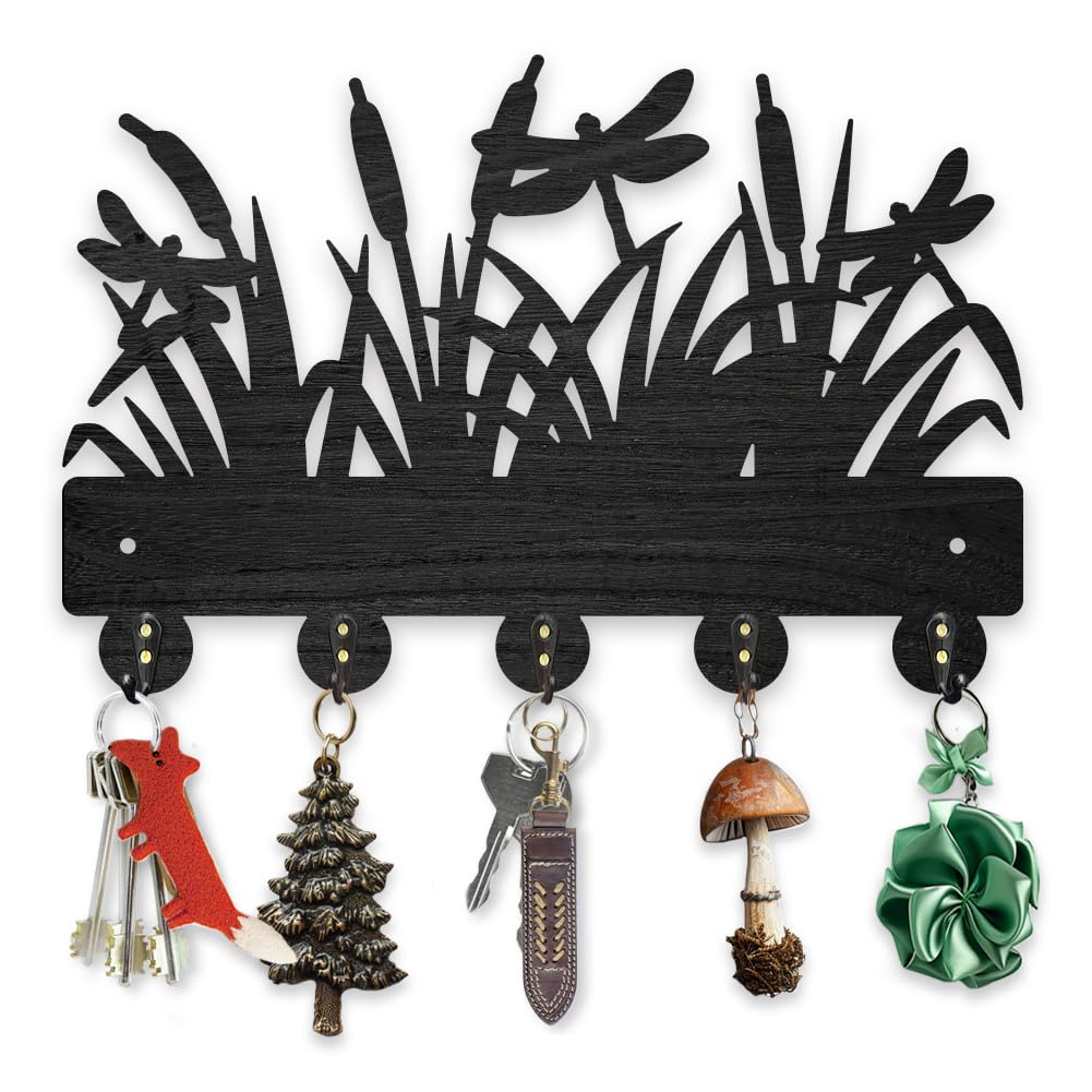 Porte-manteau libellule mural noir avec 5 crochets en alliage pour entrée et clés