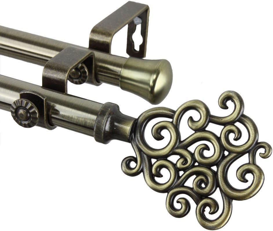 Rod Desyne Tidal Double Curtain Rod, 28"-48", Antique Brass