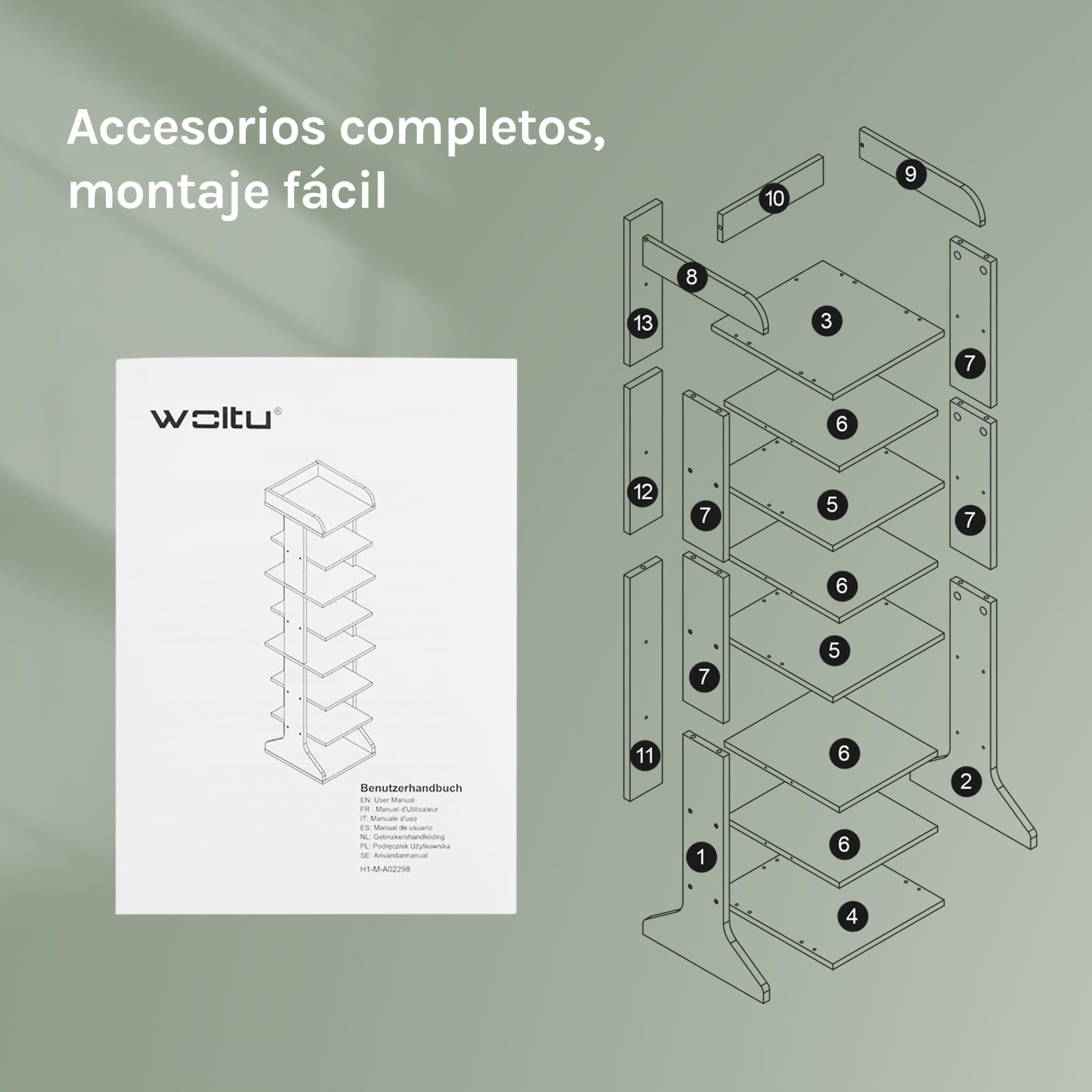 WOLTU Zapatero Estrecho y Alto, Estantería Vertical para Zapatos, Mueble Zapatero de 8 Niveles, para Pasillo, Salon, Entrada y Rincón, 27,5x30x121 cm, Blanco