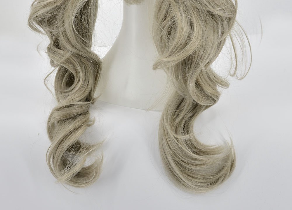 TOKYO-T Ann Takamaki Wig Cosplay Blonde Two Ponytail with Bangs Wavy Gray Apricot for Adult