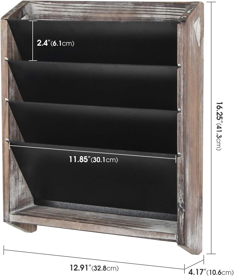 J JACKCUBE DESIGN Wall Document File Organizer Rustic Wood Magazine Rack with 5 Compartments Hanging Mail Holder for Home, Office - MK624A