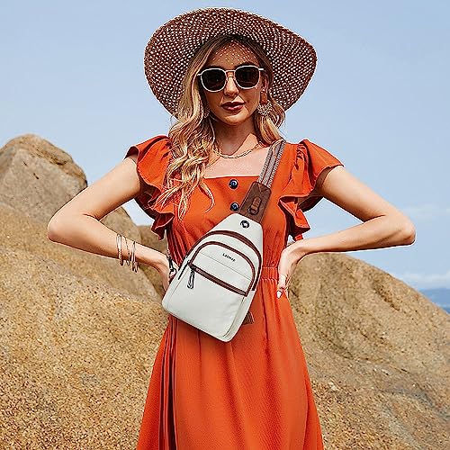 LATMAP 7L Sling Bag For Women Faux Leather Anti Theft Small Casual Daypack Backpack Fanny Pack Crossbody Chest Bags Purse Waterproof Beige Brown - Thumbnail 3