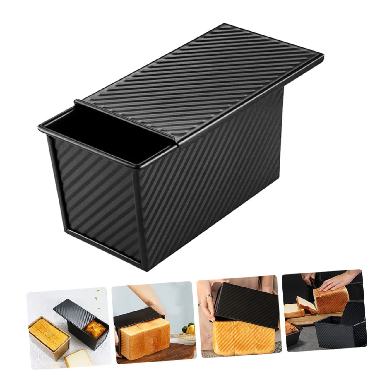 Cabilock 4 Piezas De Sartén Antiadherente Para Pan Sartén Con Tapa Utensilios De Cocina Molde Para Pan Con Tapa Utensilios Para Hornear Con Asa Tapete Para Hornear Panera De
