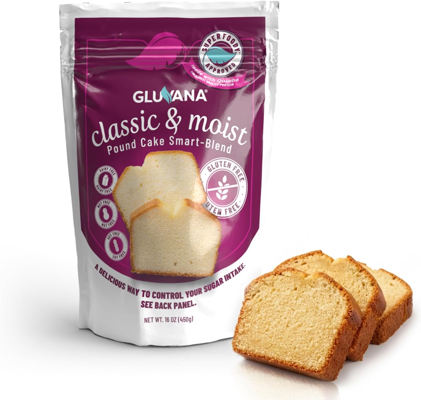 - Gluvana Classic & Moist Pound Cake Smart-Blend, Gluten-Free Cake Mix with Customizable Sugar Level, Soy-Free, Nut-Free, GFCO-Certified, Kosher, Dairy-Free Cake Mix, 16 oz