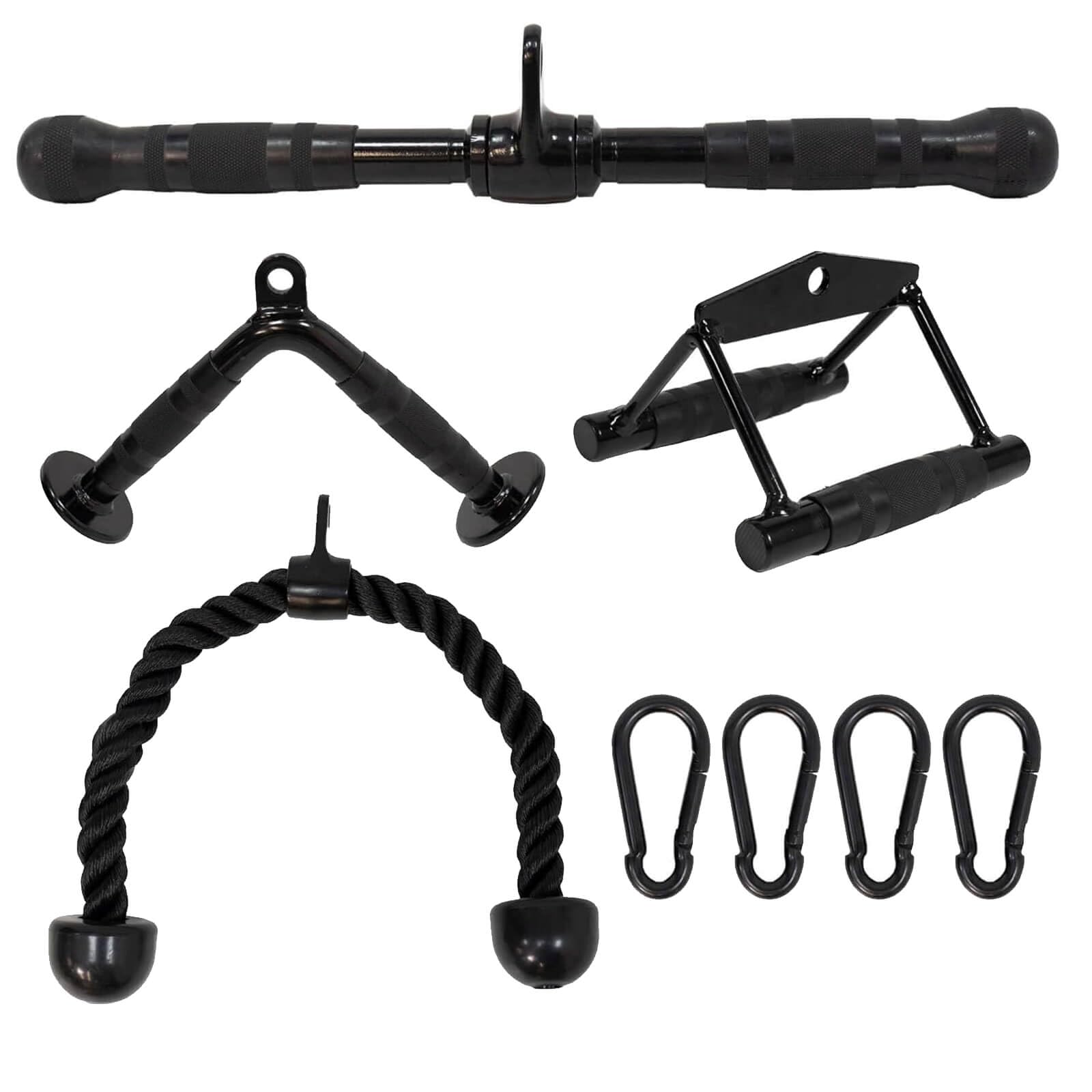Agarres Poleas Gym, Kit de Cable Triceps con Mango en V y Cuerda Doble, Negro, 5 Piezas para Entrenamiento de Fuerza,Polea Gimnasio Casa
