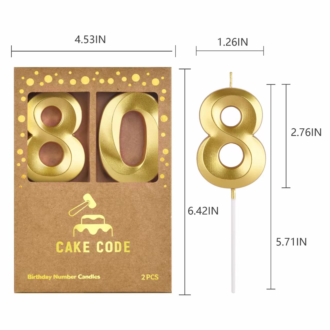 Velas de cumpleaños con número 80 de diamante dorado de 2.76 pulgadas, velas de números dorados, velas con números de pastel, celebración de fiesta