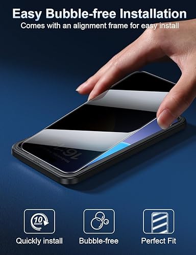 Miniatura 6 de ruwa Protector de pantalla de privacidad para iPhone 15 Pro 6.1 pulgadas 2 unidades Película de vidrio templado antiespía con marco de fácil