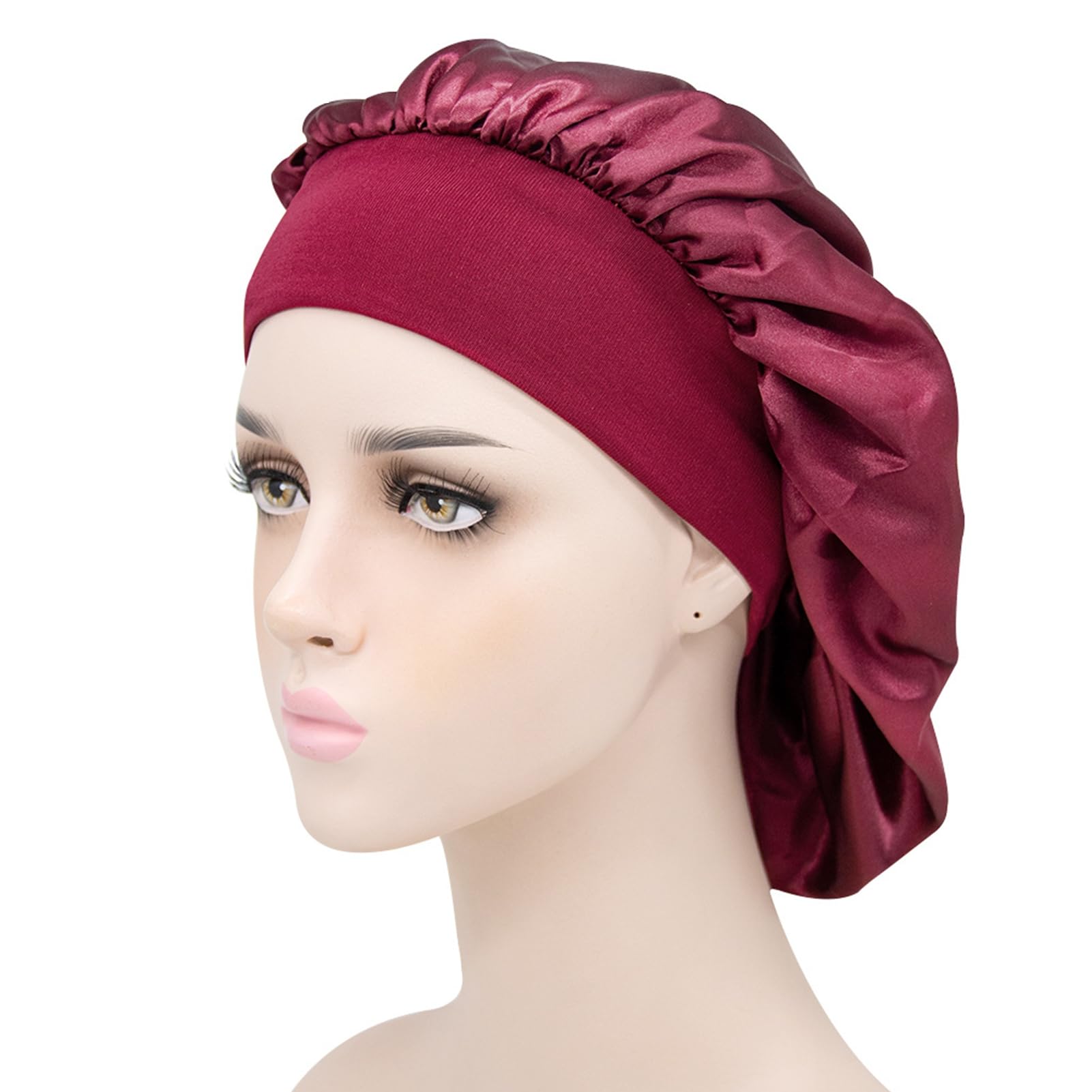 matumou Sleep Hat Wide Headband Elastic Satin Stretchy Hair Bonnet Hat for Woman Hair Care Hat