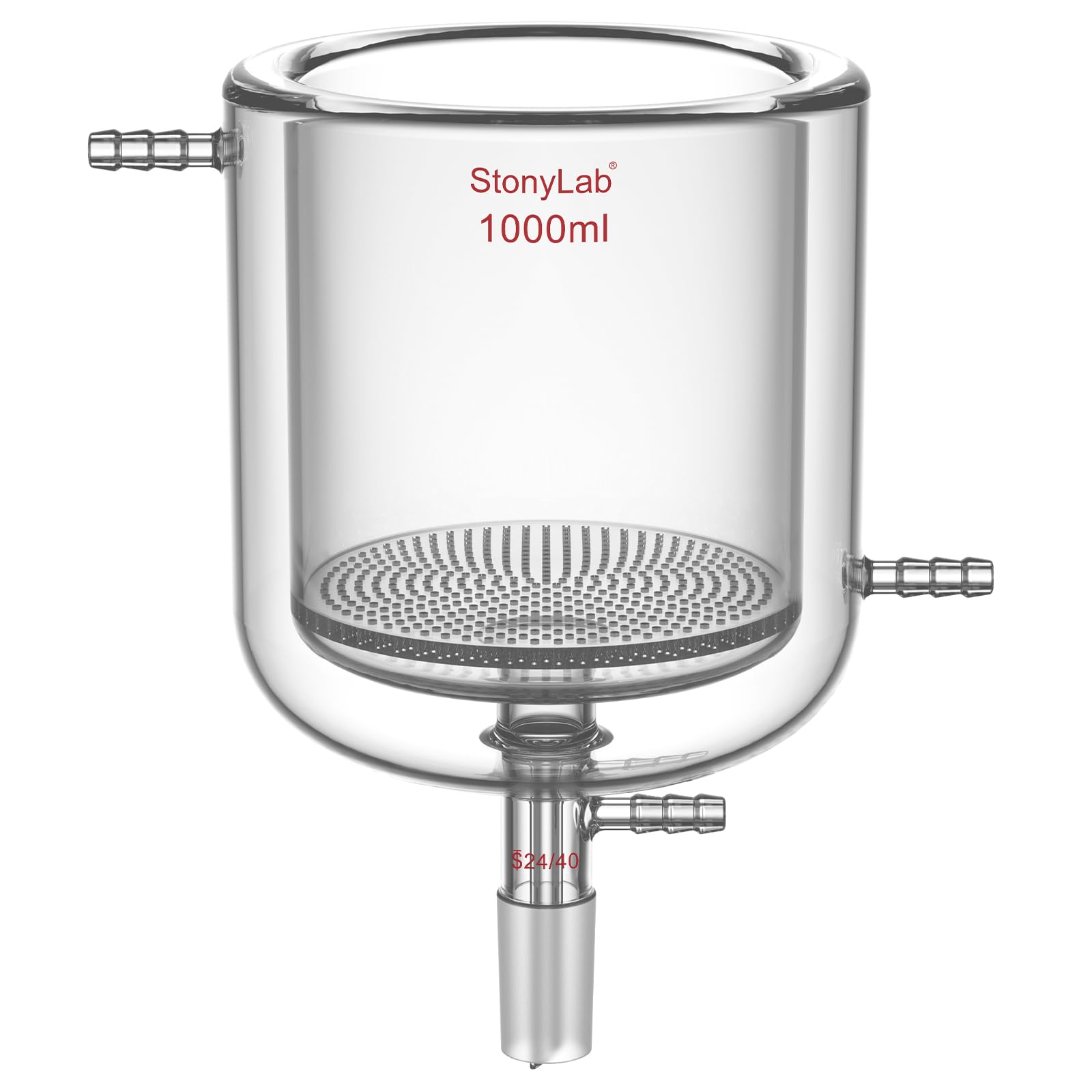 stonylab Jackettierter Glas-Buchner-Trichter mit 1,5 mm Frittiertem Scheibenfilter, 1000 ml, 24/40 Anschluss & 10 mm Schlauchanschluss für Labor-Vakuumfiltration