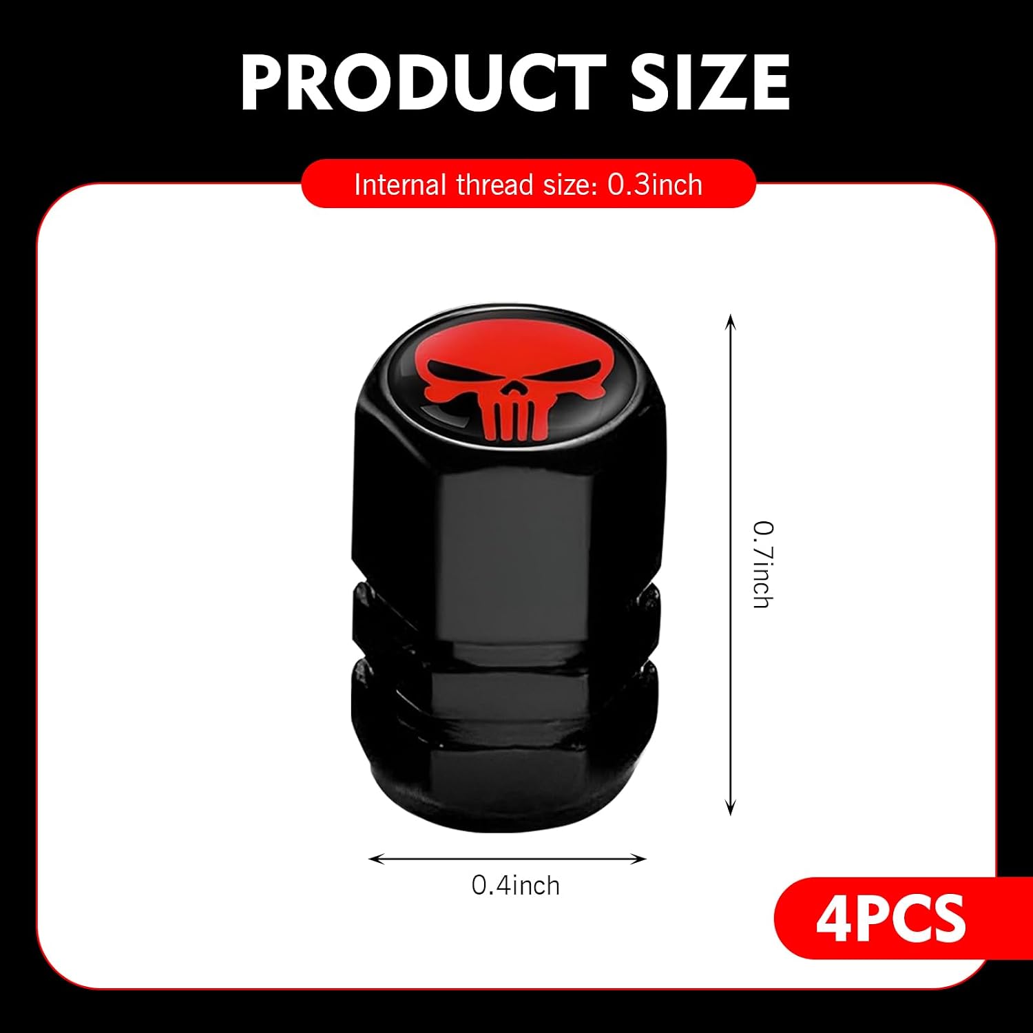 4PCS Skull Valve Stem Caps, Aluminum Alloy Tire Valve Caps, Universal Dustproof Tire Stem Covers, Cool Car Wheels Protection Accessories, for Auto, Sedan, Motorcycles, Bikes (Red) image 2