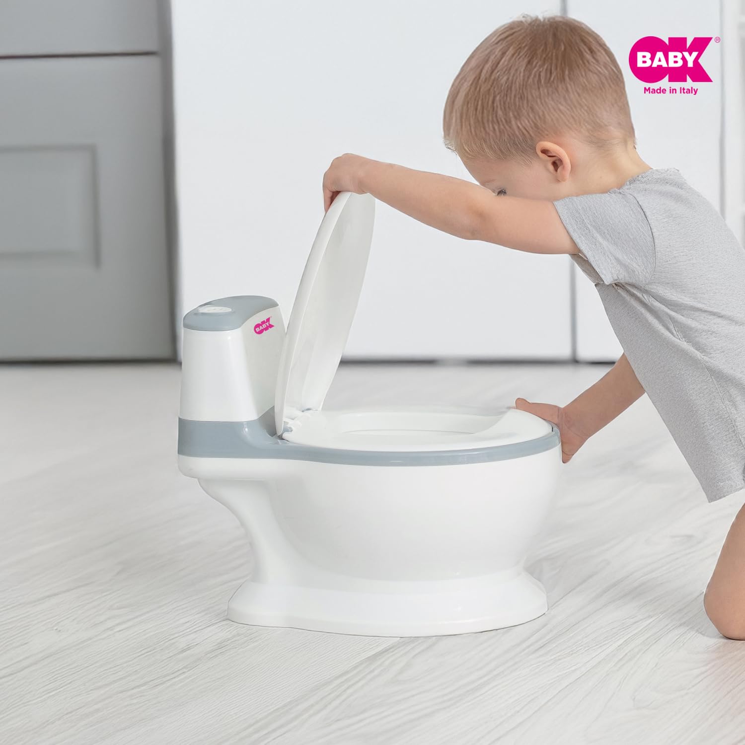 OKBABY MINI WC – Vasino per Bambini con Suono dello Sciacquone e Coperchio, Base Antiscivolo, 18+ Mesi