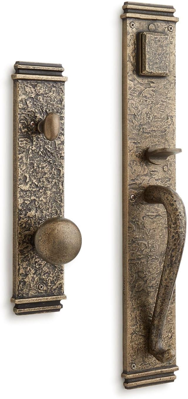 Signature Hardware 946279-KE-234 Griggs Solid Brass Full Plate Keyed Entry Single Cylinder Door Handleset with Interior Knob and 2-3/4" Backset - Satin Brass