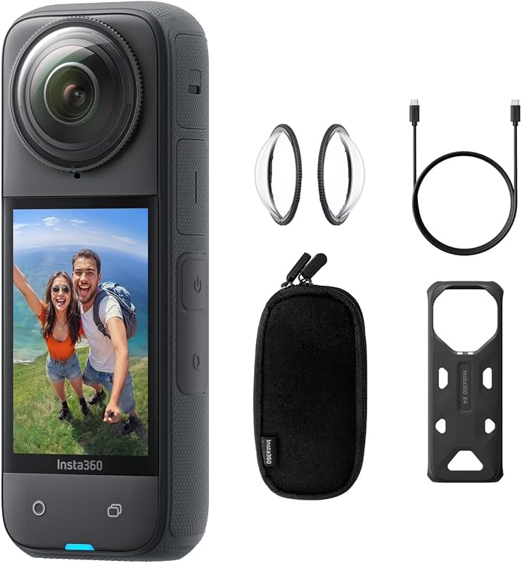 Insta360 X4 Standard Bundle - Waterproof 8K 360 Action Camera, 4K Wide-Angle Video, Invisible Selfie Stick Effect, Removable Lens Guards, 135 Min Battery Life, AI Editing, Stabilization (Renewed)