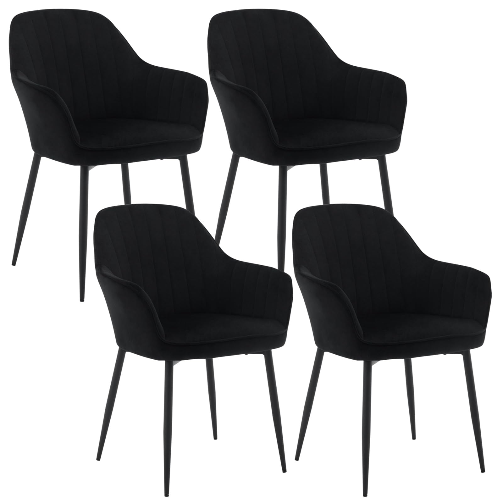 Klihome Dining Chair Set of 4, Wide Padded Velvet Chair with Back, Metal Legs, for Dining Room, Bedroom, Living Room, Dressing Table, Black, K0015EZS-4-UK