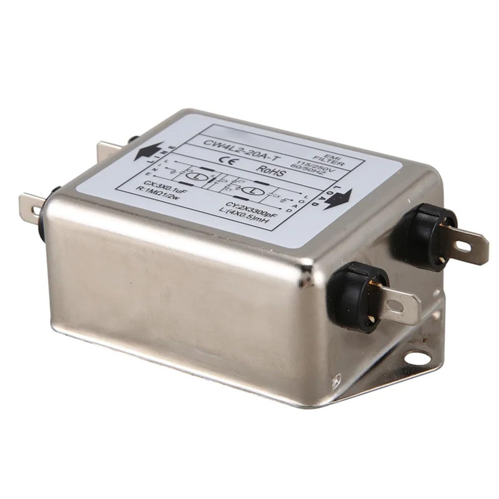 Filtro EMI de potencia CW4L2-20A-T monofásico, CA 115 V/250 V, 20 A, 50/60 Hz, 2 unidades