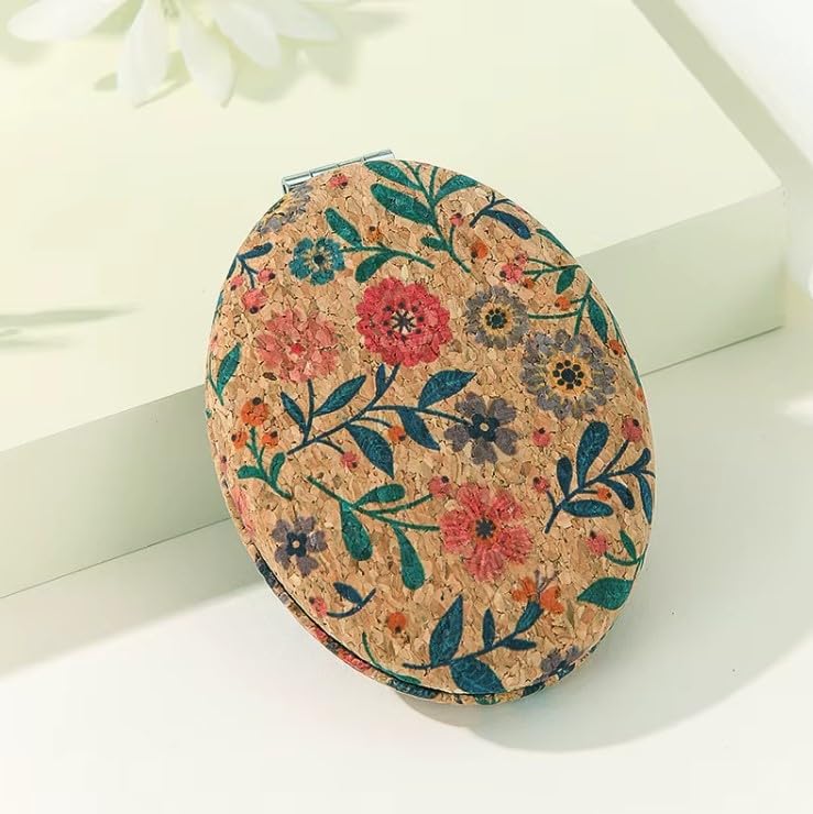 Image of Pocket Makeup Mirror | Small Compact Face Mirror for Makeup | Cute Waffle Design Portable Pocket Size Mirror for Purse & Travel (Oval + Green)