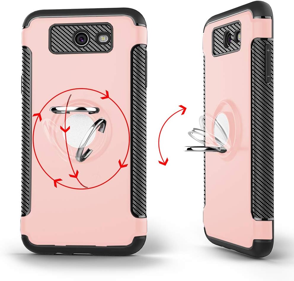 Phone Case for Samsung Galaxy J7 Prime 2017 J 7 Skypro Sky Pro J7V V S727VL with Tempered Glass Screen Protector Cover and Stand Ring Holder Hybrid Cell Glaxay Halo 7J Perx J7prime Cases Rose Gold