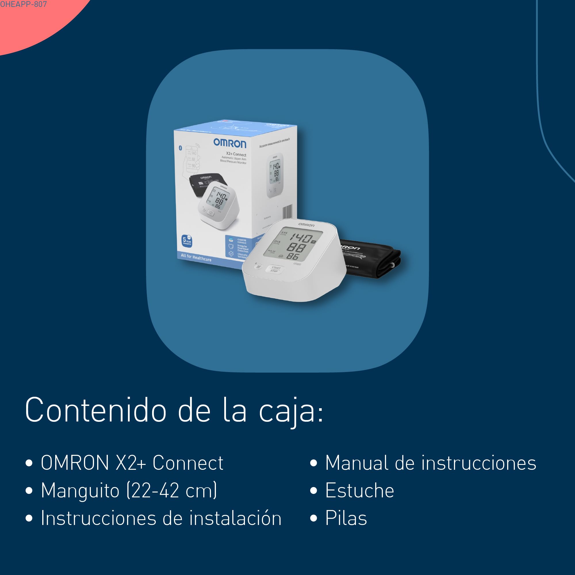 OMRON X2+ Connect - Tensiómetro de brazo - Indicador de hipertensión y detección de latido irregular - Conexión Bluetooth - Memoria de hasta 30 lecturas - Validado clínicamente-Garantía 5 años-22-42cm