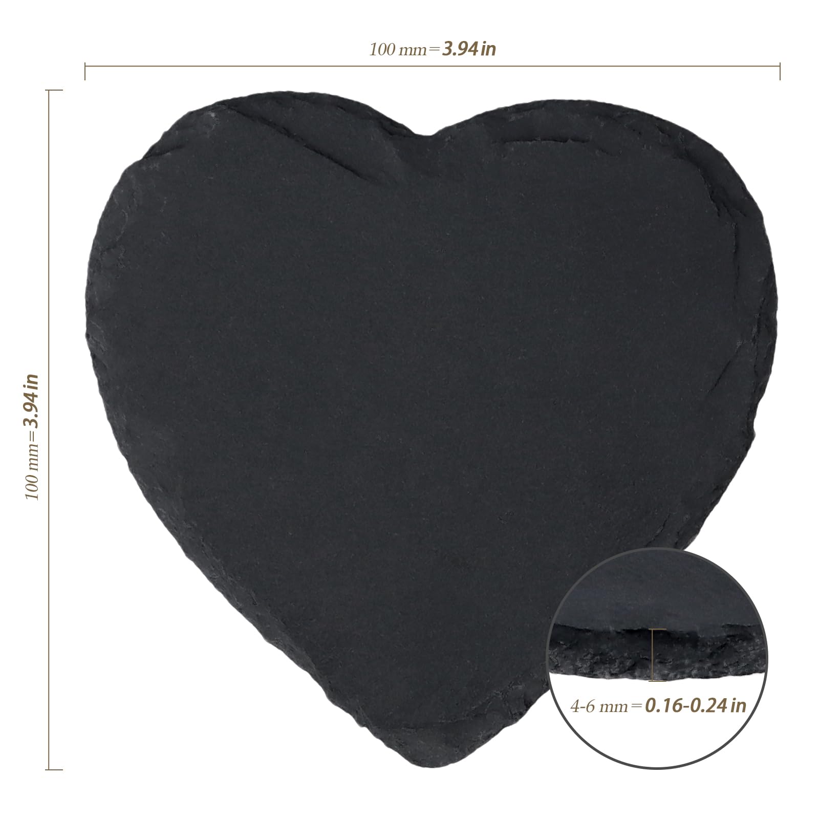 30 sottobicchieri in ardesia a forma di cuore, tovagliette in ardesia da 10 cm, con cuscinetti di fissaggio inferiori, sottobicchieri multiuso in pietra nera per bar, cucina, hotel, ristorante