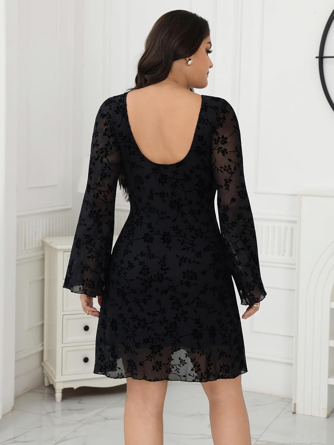 MakeMeChic Women's Plus Size Cocktail Dress Summer Leopard Print Dress Party Bell Sleeve Y2K Backless Going Out Mini Dresses - Image 2