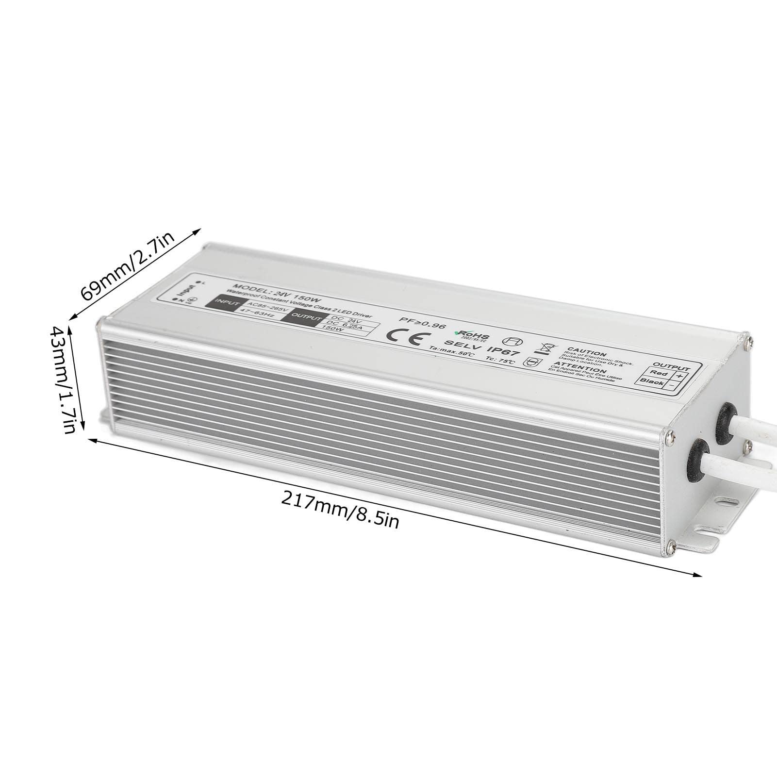 Driver LED 150W 12V/24V Impermeabile IP67 Trasformatore LED Alimentatore LED da 85~265V AC a 12V/24V DC Uscita a bassa tensione per luce LED, Computer Project, Industrial, Luce esterna(Spine UE-24V)