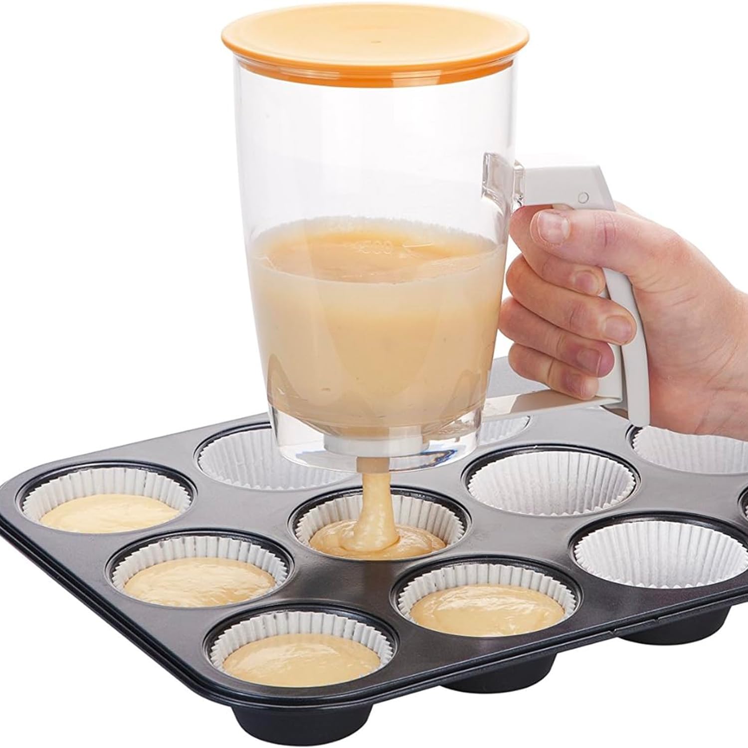 Erogatore Manuale per Pastella con Dosatore Preciso e Coperchio - Dispenser Ideale per Pancake, Crepes e Muffin, in Plastica Resistente, Lavabile in Lavastoviglie, 1L