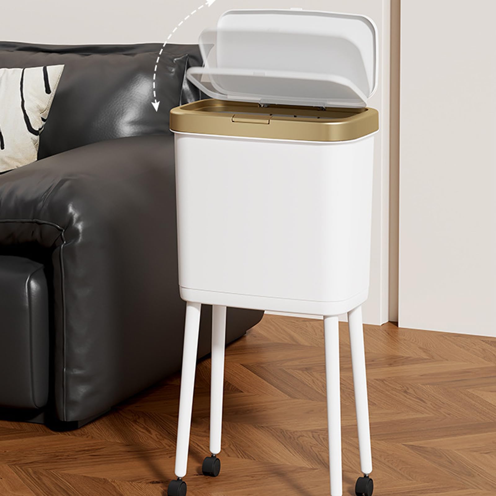 Cubo de basura de alta calidad para interiores con diseño de ruedas, capacidad de 15 L, ideal para uso doméstico, pequeño cubo de basura con ruedas