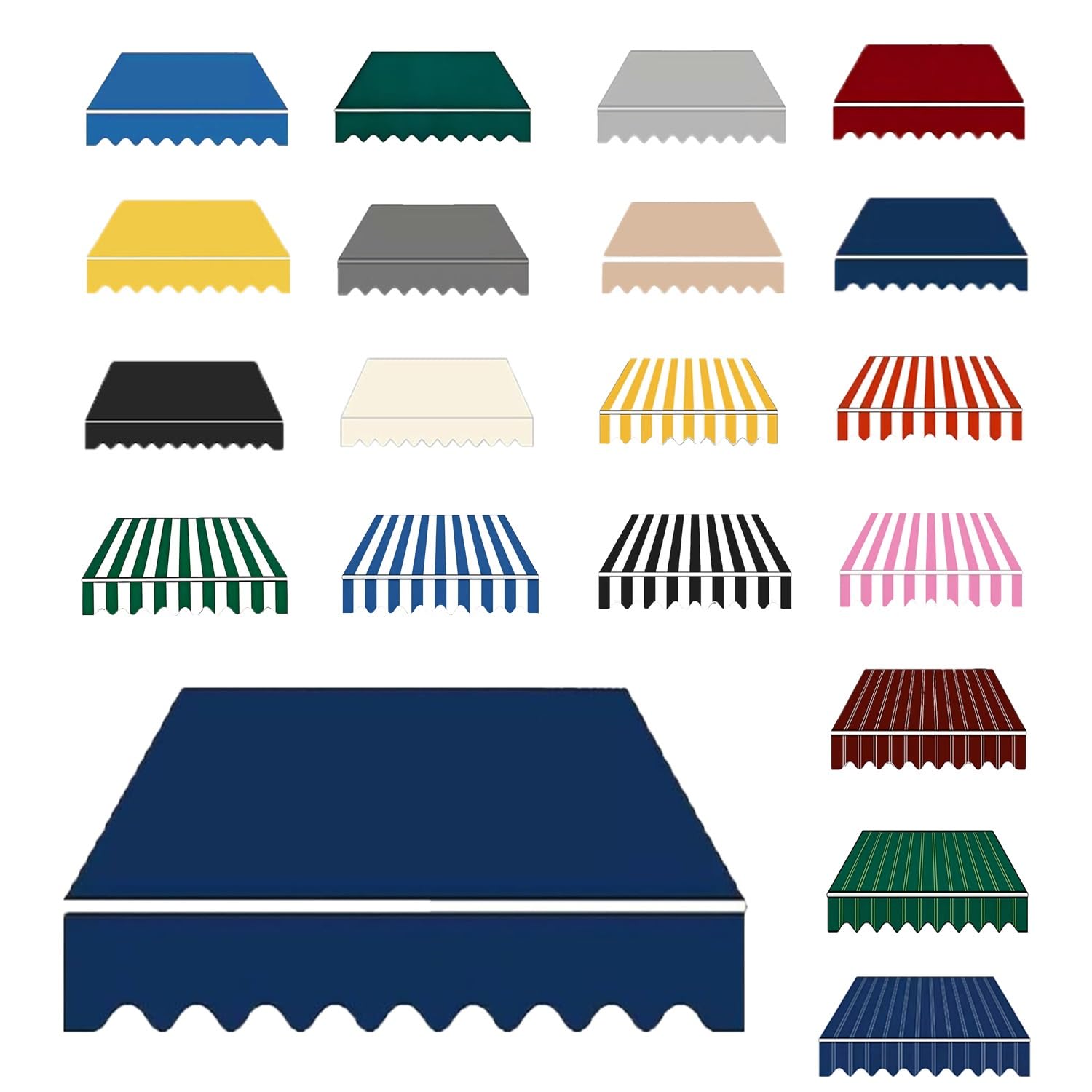 Awning Waterproof Fabric Replacement, 2 3.5 3.8 5 6 m Polyester Canopy Cover for Deck Backyard Garden Balcony, Many Sizes Sun Shade Canvas Cloth with UV Protection(Dark Blue,B7mxH2m)