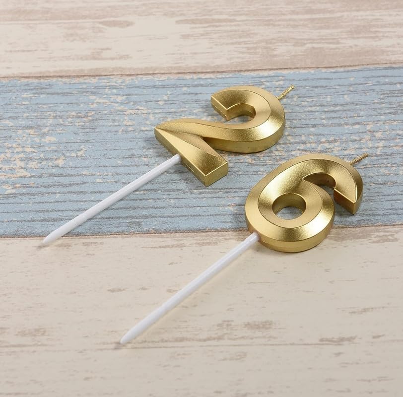 Image of Number Candles 3 inch for Birthday, Wedding Anniversary, Theme Party Cake Decoration Gold (Numeber 26 or 62)