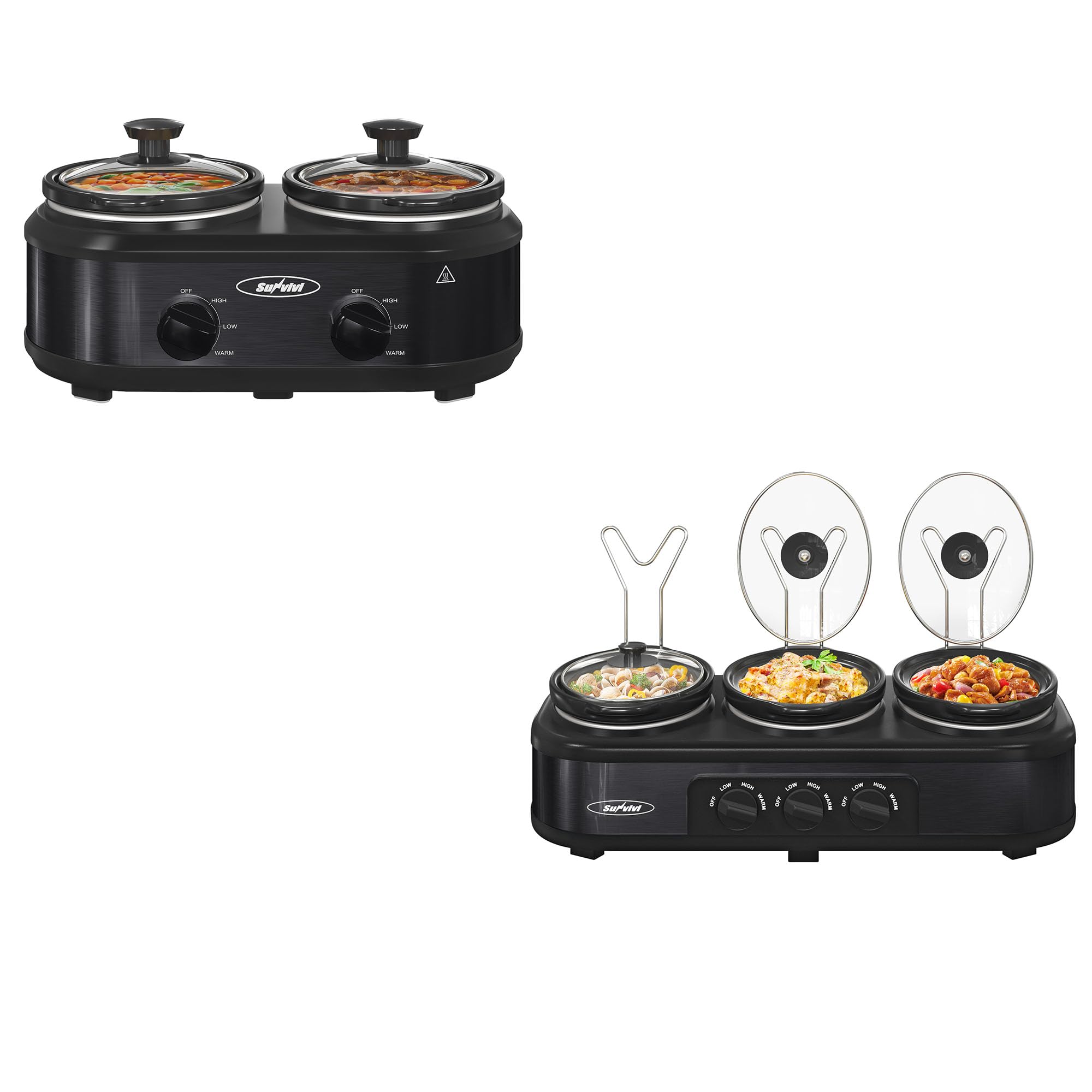 Sunvivi Triple Slow Cooker Double Slow Cooker Buffet Servers and Warmer Food Small Mini Manual Slow Cooker with