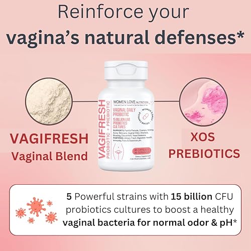 Miniatura 3 de VAGIFRESH Probióticos vaginales, equilibrio de pH, prebióticos y lactobacilos. Suplemento de salud vaginal para mujer, olor vaginal saludable y