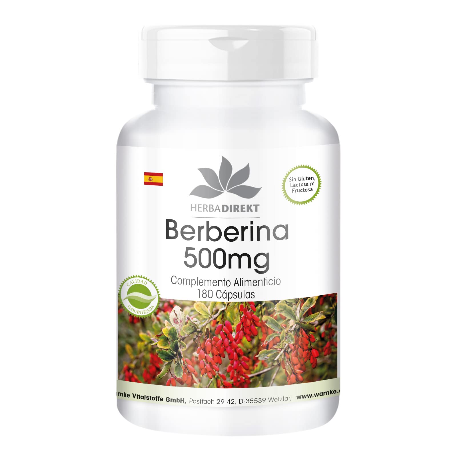 Berberina 500mg – altamente dosificada – Berberina HCL + Zinc – Vegana – 180 cápsulas | HERBADIREKT by Warnke Vitalstoffe - Calidad de farmacia alemana